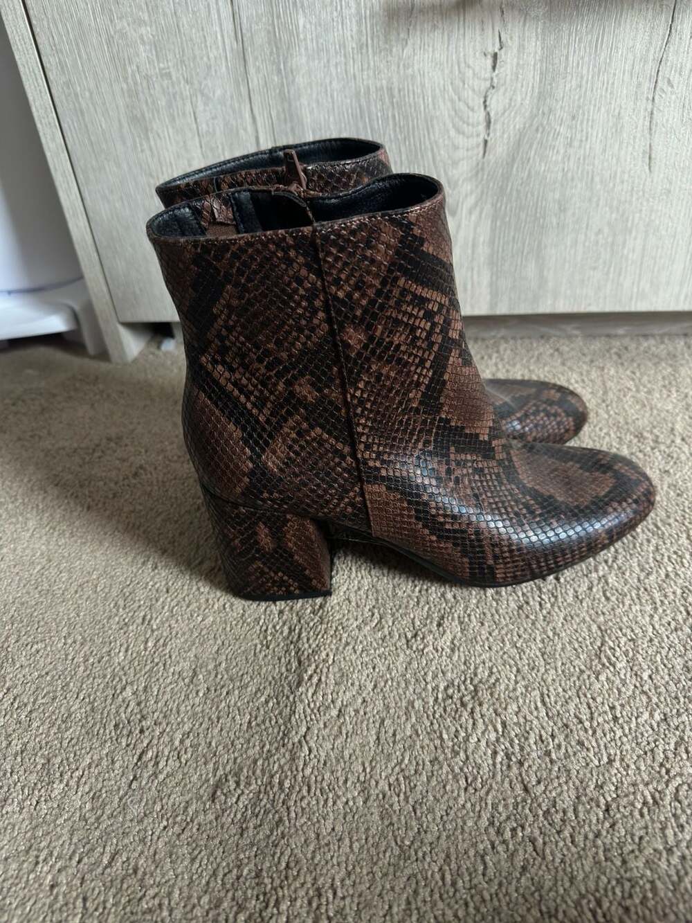 A New Day Brown Snakeskin Print Block Heel Ankle Booties